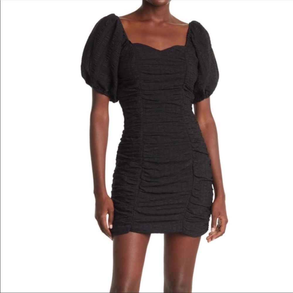 NSR Khai Ruche Puff Sleeve Mini Dress Sz S
